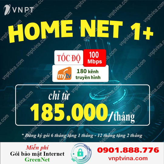 home net 1+ VNPT giá cước 185.000đ/tháng khu vực ngoại thành và các tỉnh thành khác